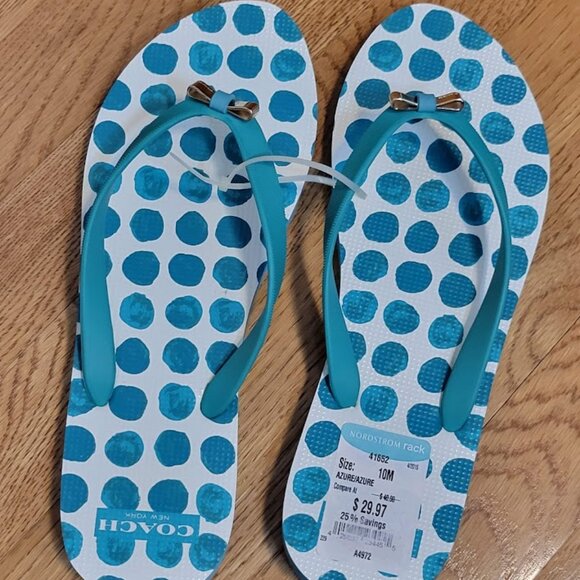 Coach Amel Azure Blue Dot Print Rubber Flip Flops Size 10 - Picture 1 of 2